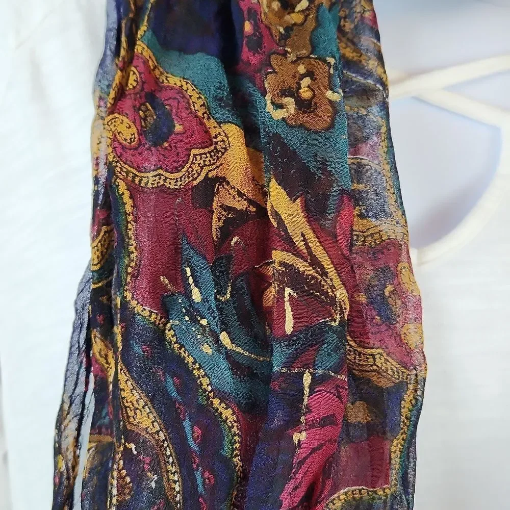 💜Blue, Burgundy, & Yellow Floral Print Scarf/Wrap